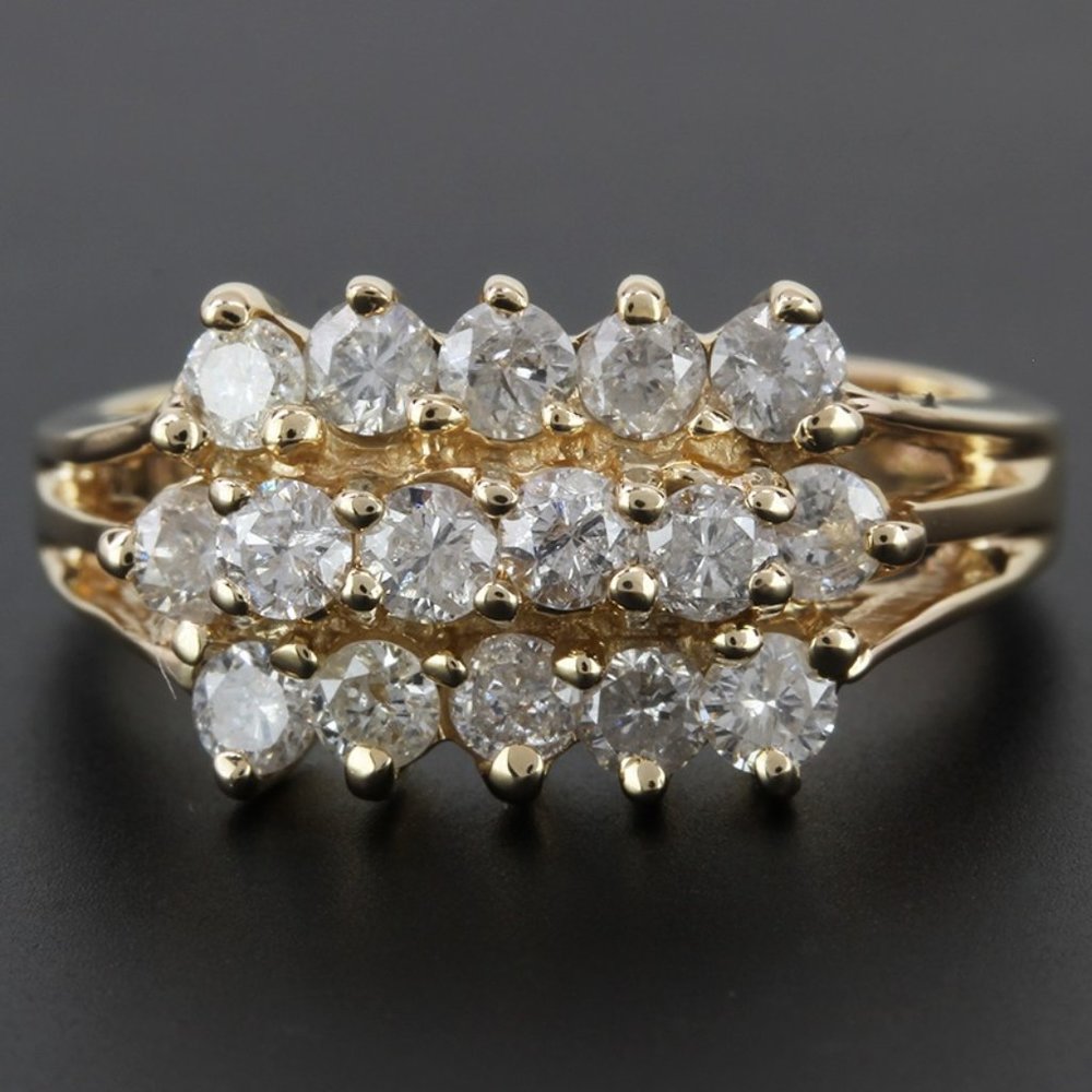 14K Yellow Gold 3-Tier Diamond Band Ring